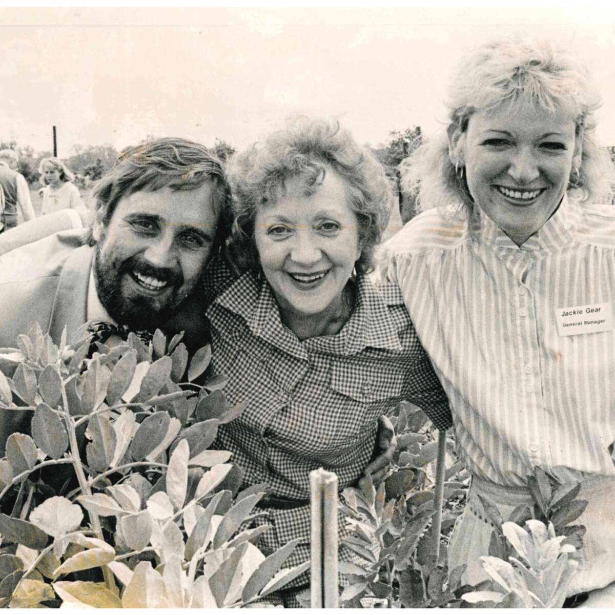 Alan and Jackie Gear with Vice-President Thelma Barlow at Ryton Gardens