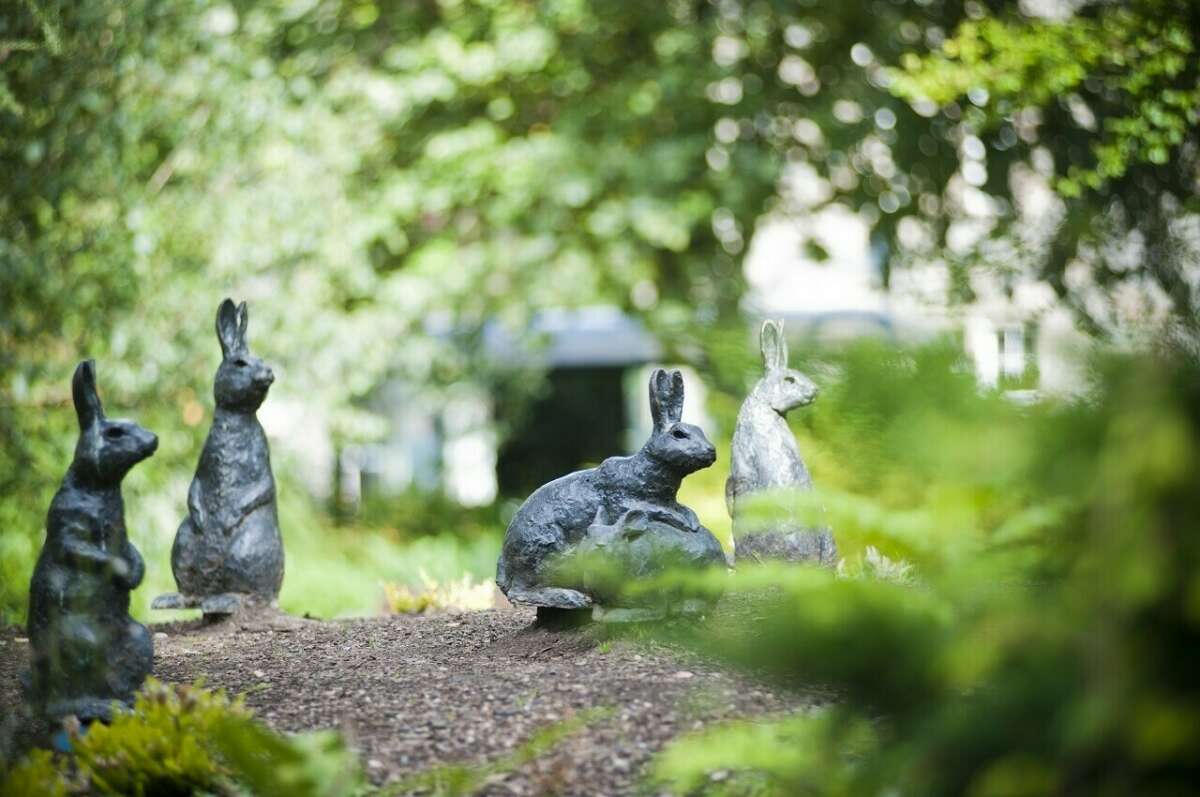 rabbit ornaments in Beatrix Potter Garden