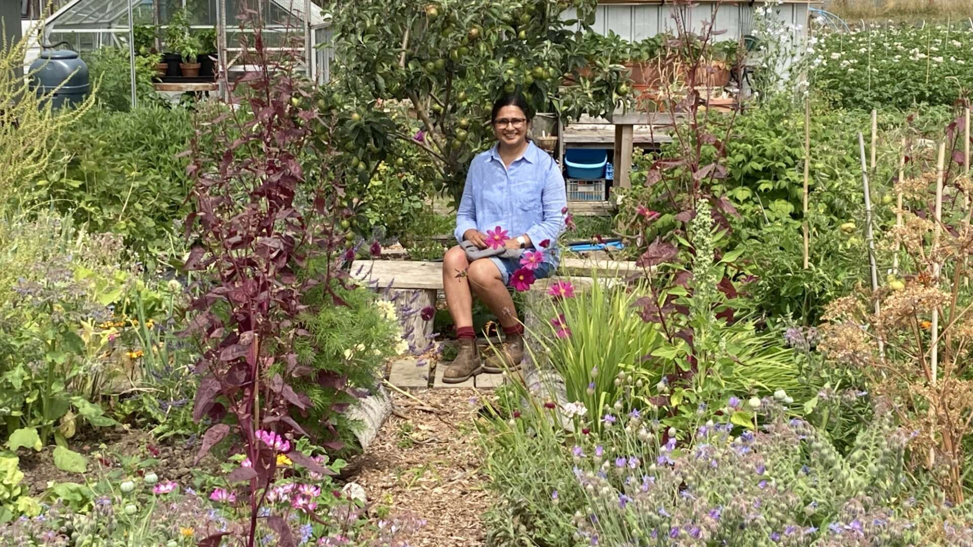 Rekha Mistry in her garden