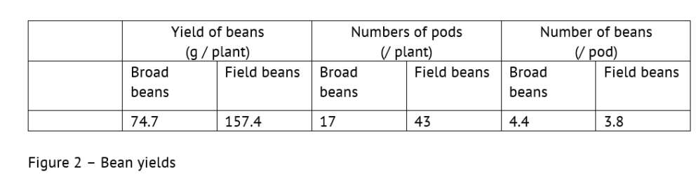 Field bean yields table